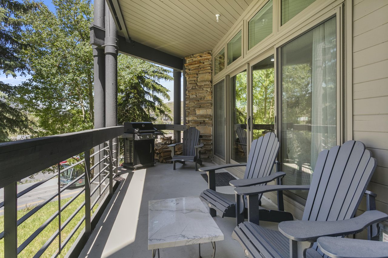 Enjoy your morning coffee or evening cocktail on the spacious private deck at Powder Run C13 — a premier Deer Valley vacation rental offering stunning mountain views and the perfect outdoor space for
