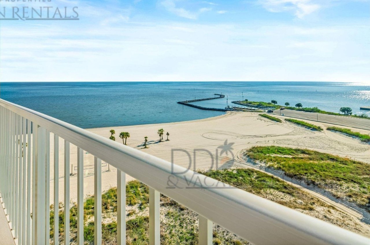 A view of the beach from a private balcony