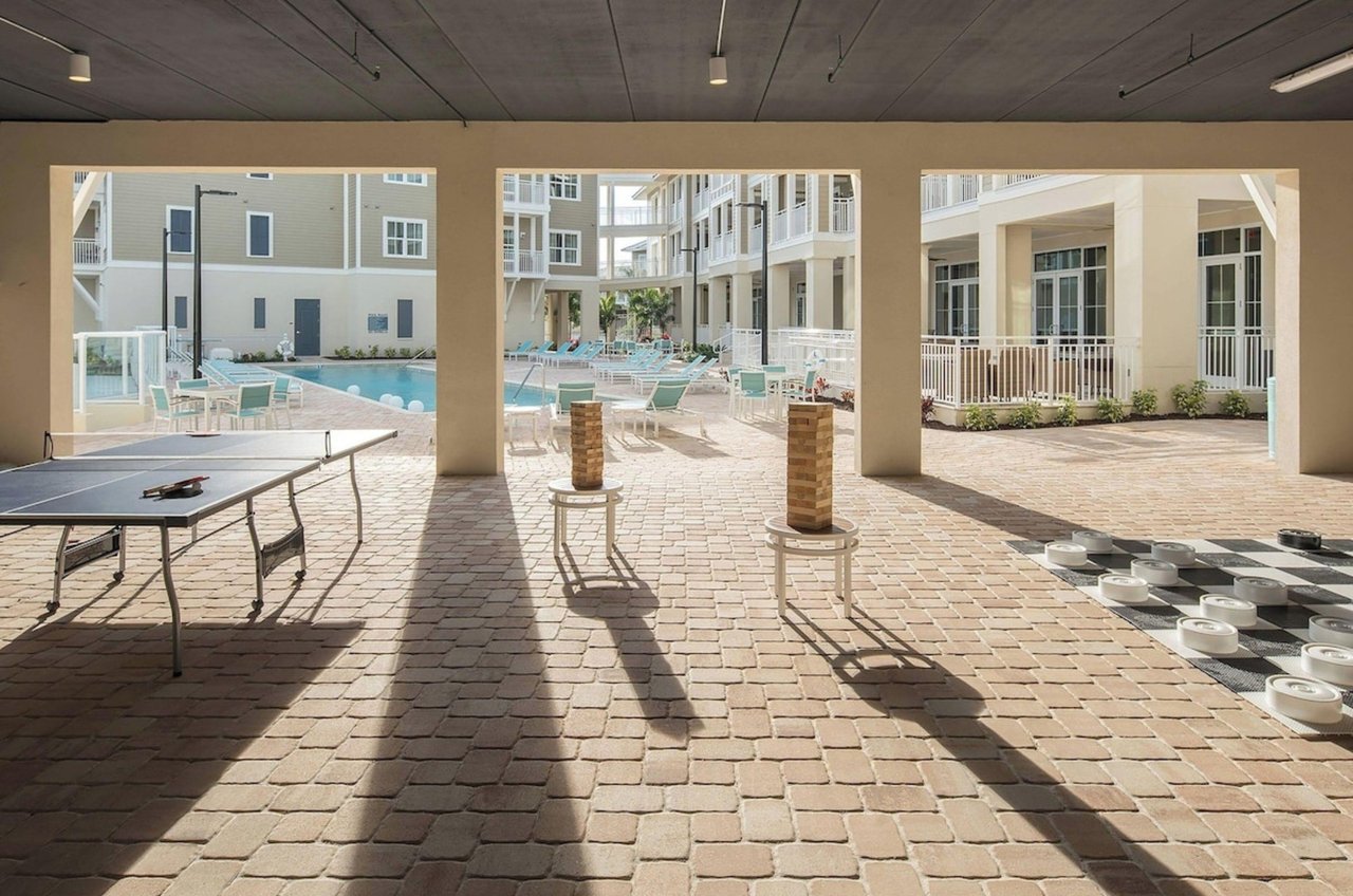 Fun games on the poolside patio