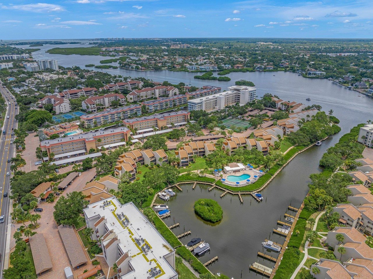 Aerial view of the Midnight Cove ll waterfront community