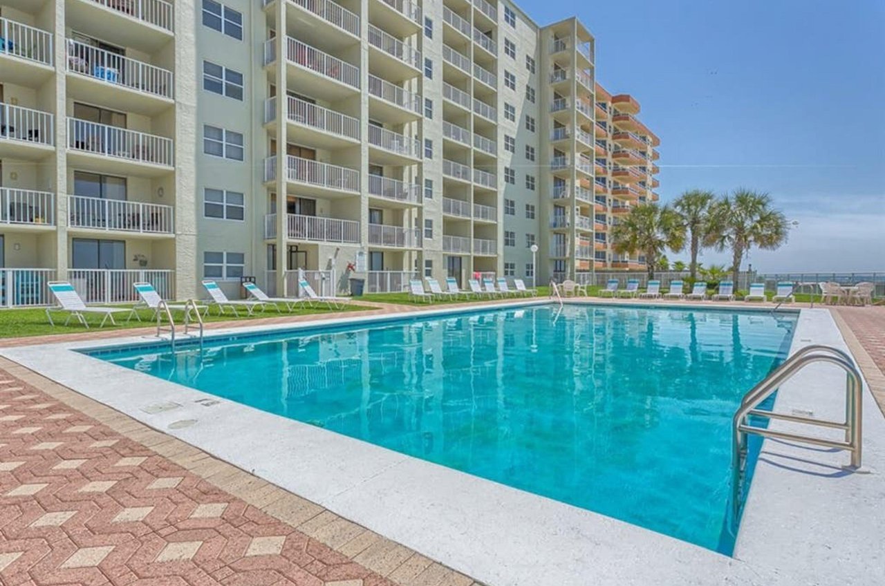 The beachfront swimming pool in front of Sunswept Condos in Orange Beach Alabama
