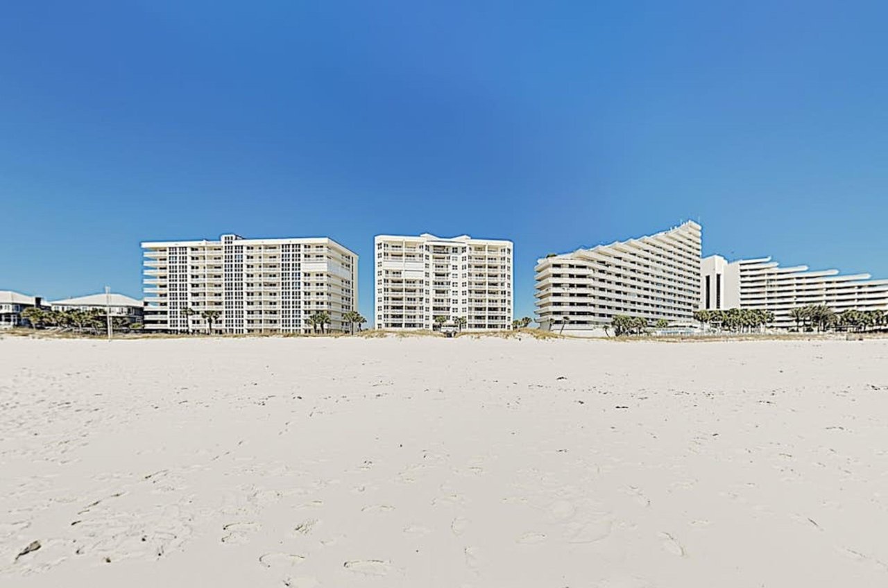 View from the beach of SeaSpray East and West in Perdido Key Florida