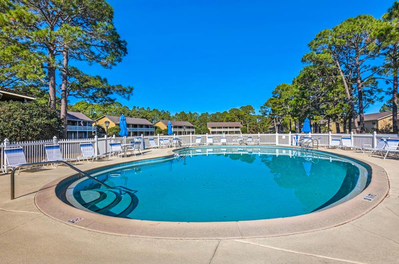 A kidneyshaped community pool