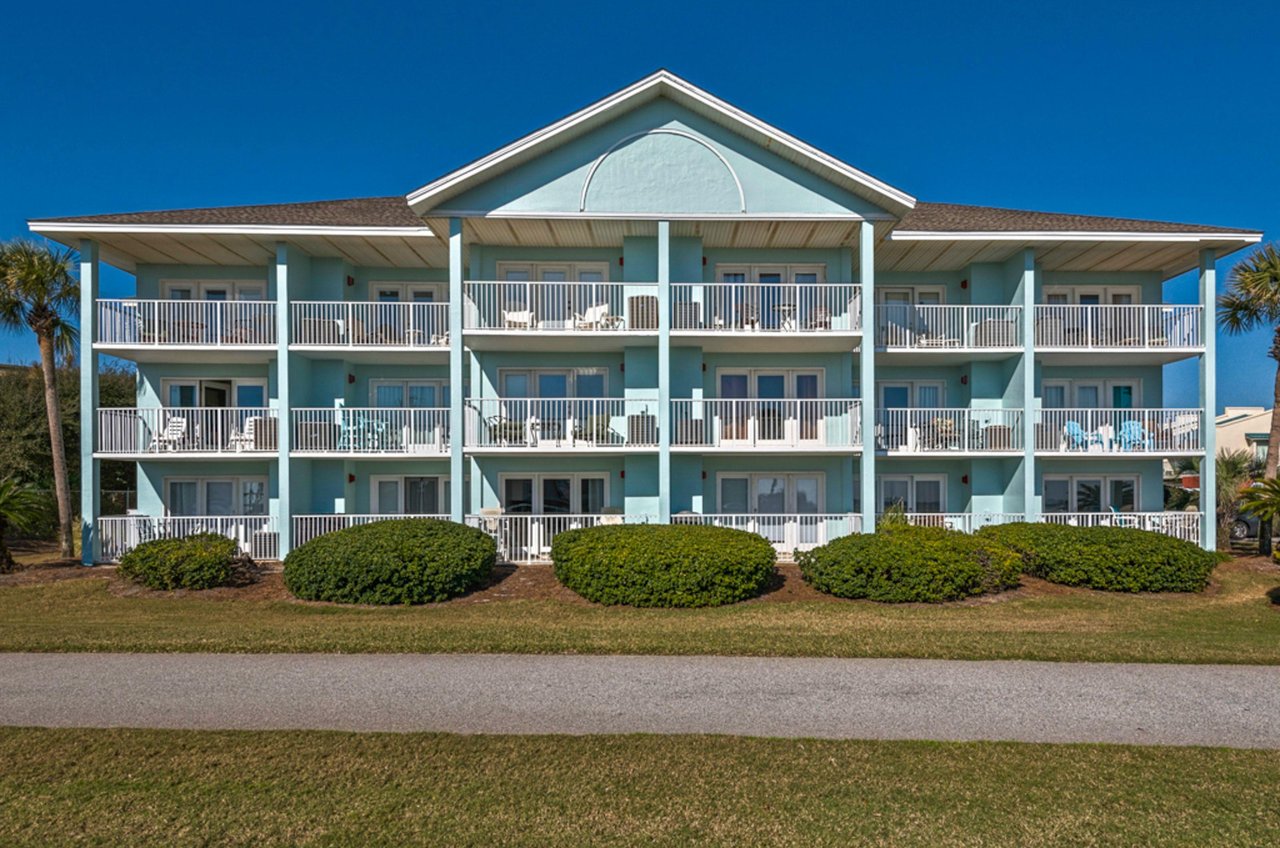 Furnished balconies sit ready for guests to enjoy.