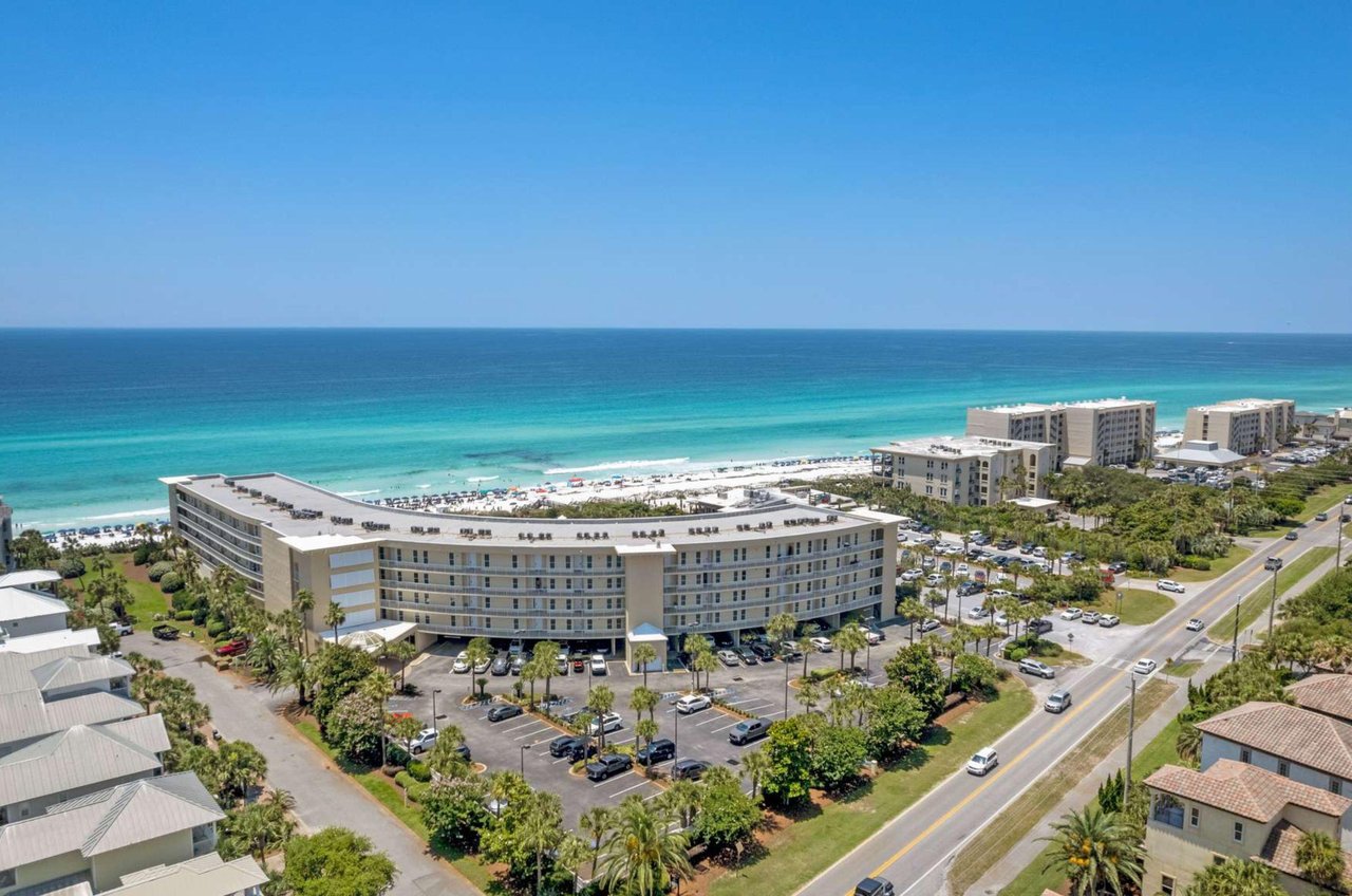 Aerial view of Crescent Condos in Destin FL.