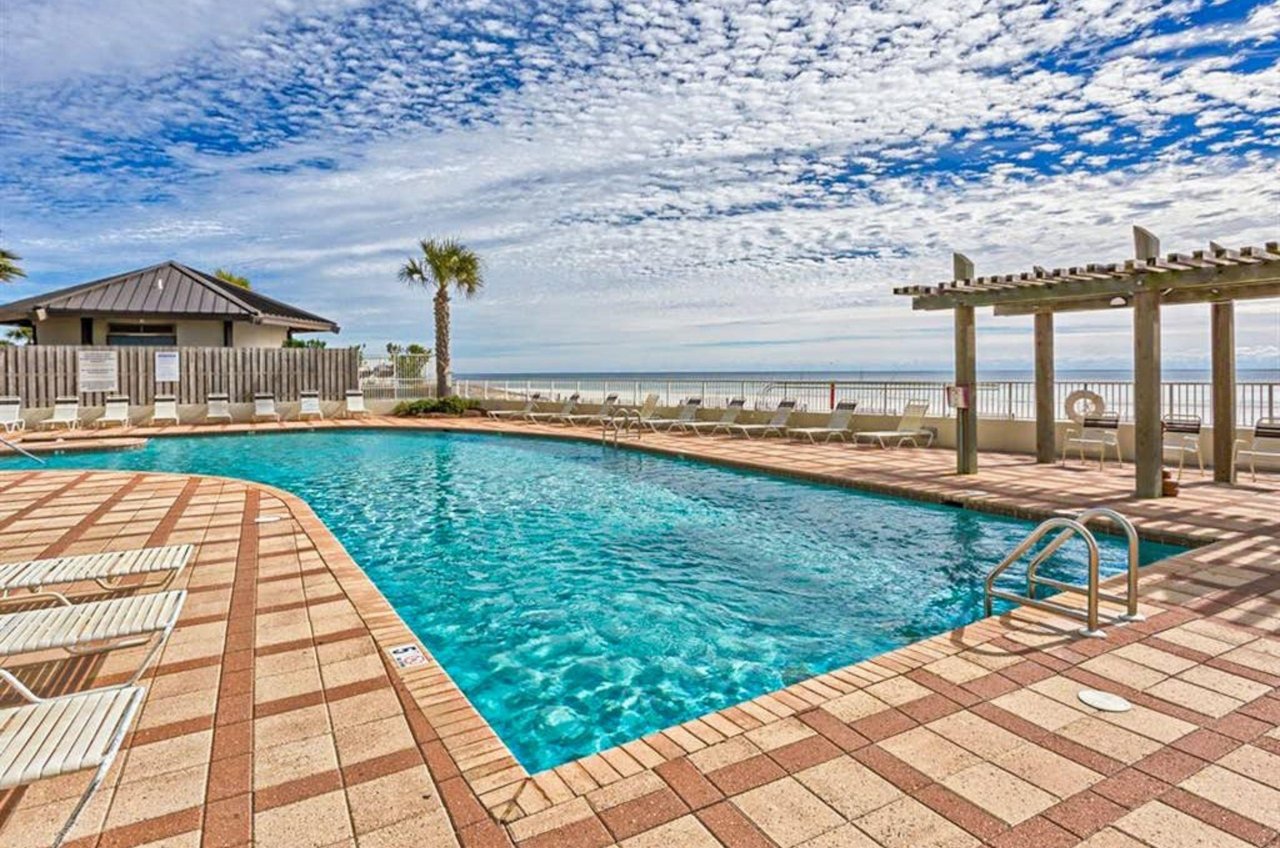 The beachfront swimming pool at Shoalwater Condominiums in Orange Beach Alabama