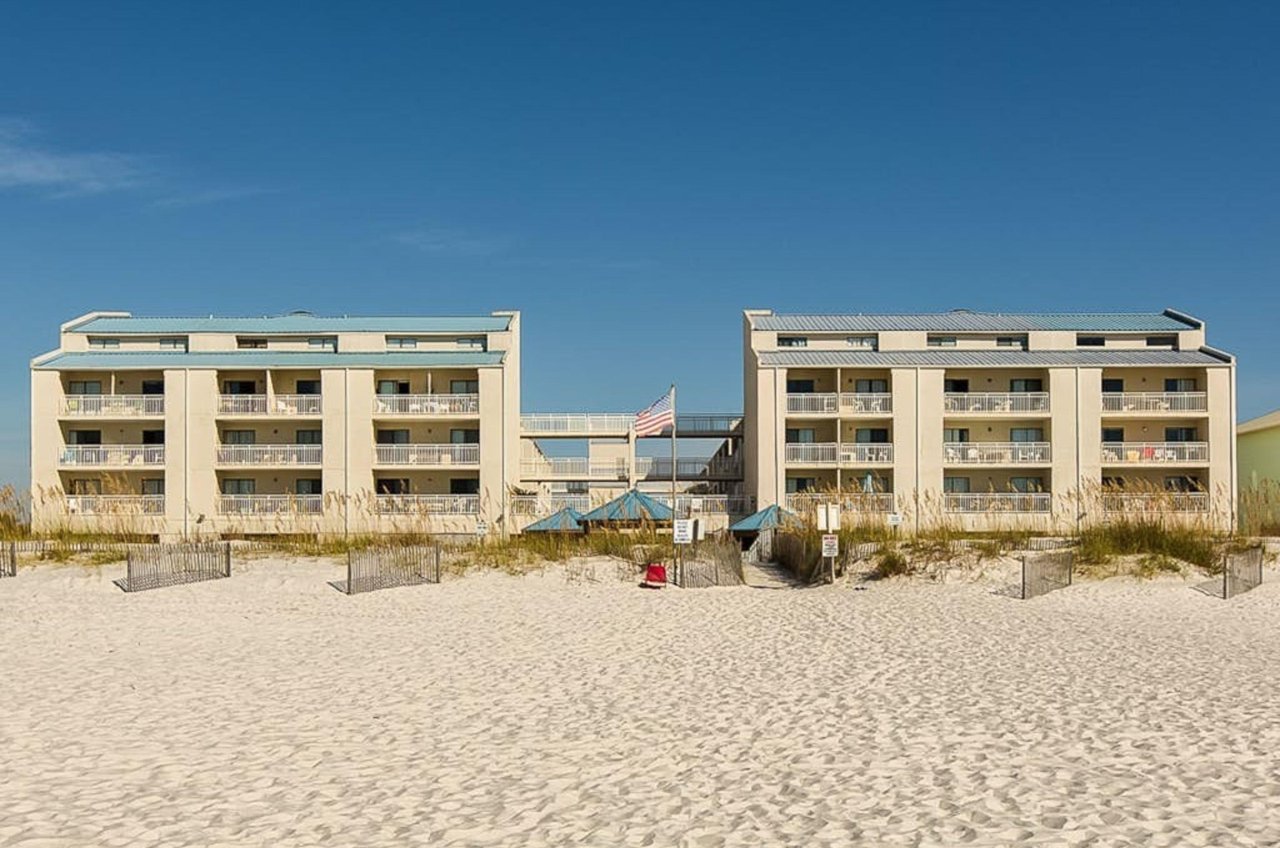 View from the beach of Sugar Beach Condos in Orange Beach Alabama