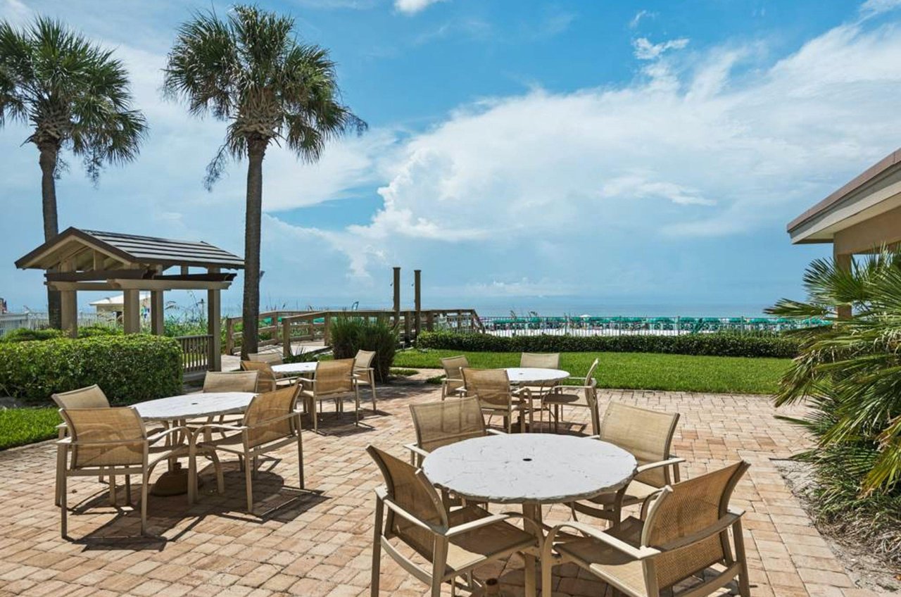 Tables and chairs for beachside dining