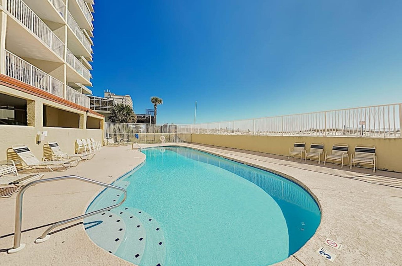 The beachside pool in front of Clearwater Condos in Gulf Shores Alabama