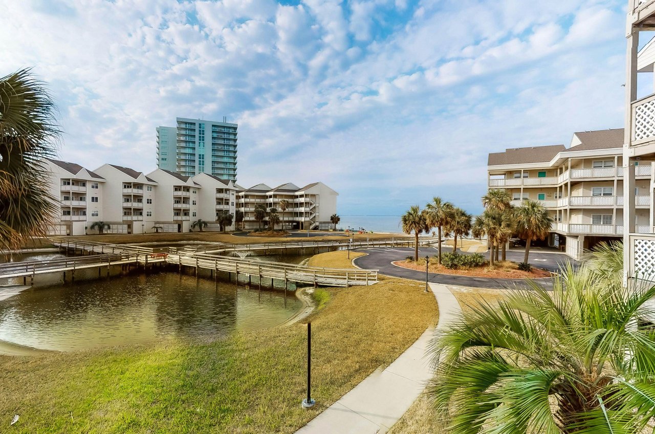 Enjoy the lovely grounds at Baywatch Condos in Pensacola Beach