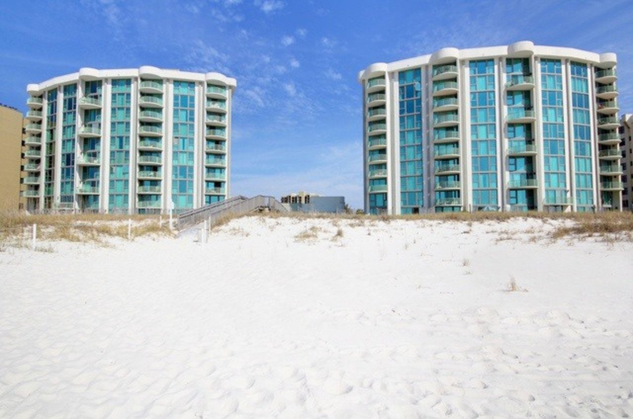 View from the beach of the two Perdido Towers condominiums