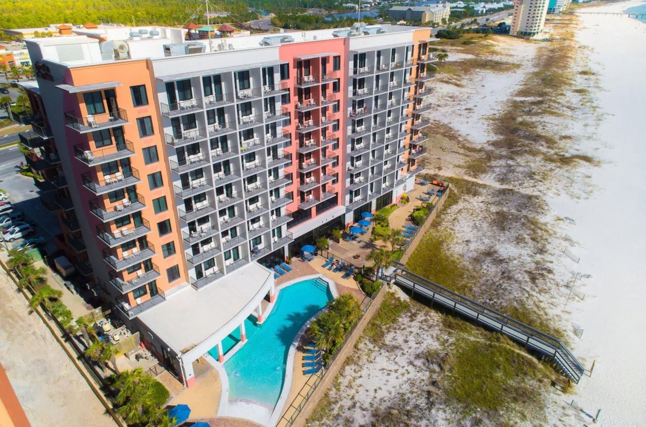 Aerial view of Hampton Inn  Suites property on Orange Beach