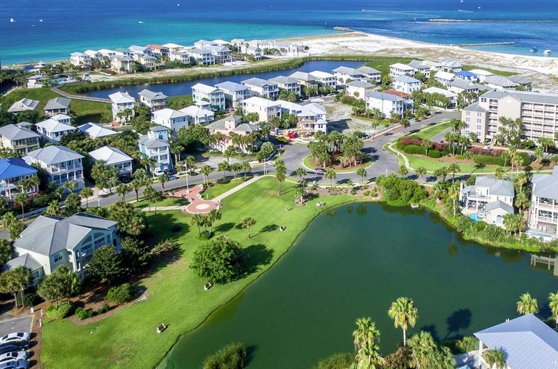 Many of the homes sit beside one of the communitys two lakes.