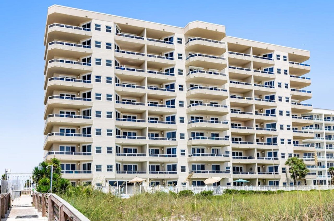 The Gulffront facade of the Enclave in Orange Beach Alabama