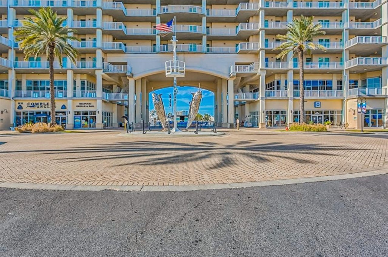 View of the entrance to the Wharf Condos in Orange Beach Alabama