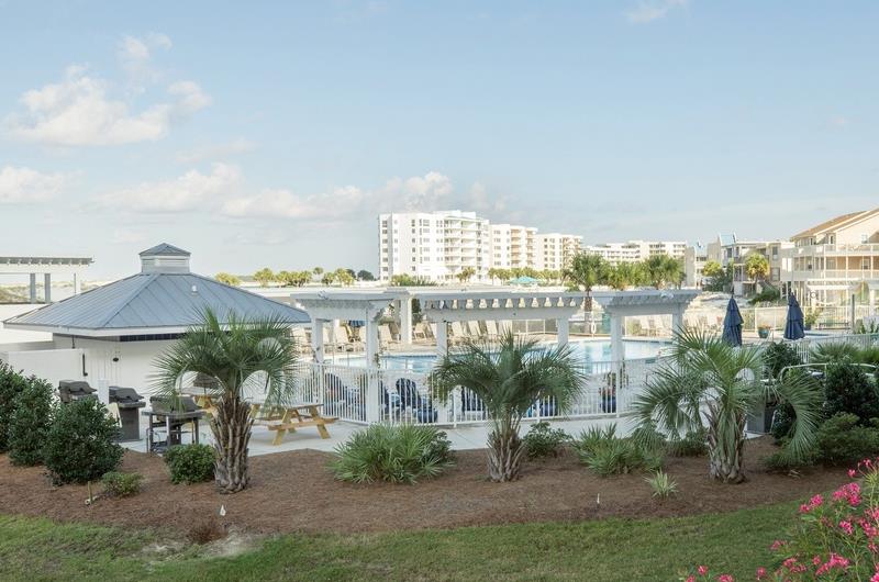 A community swimming pool and pavilion