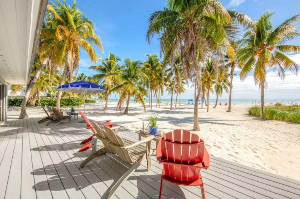 A beautiful Islamorada beach seen from a vacation homes spacious deck.