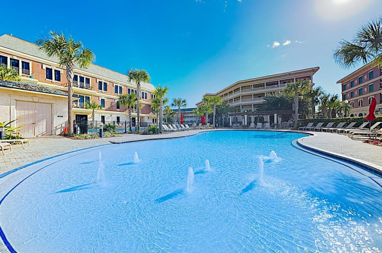 The zeroentry pool with fountains at the Village of South Walton in Rosemary Beach Florida