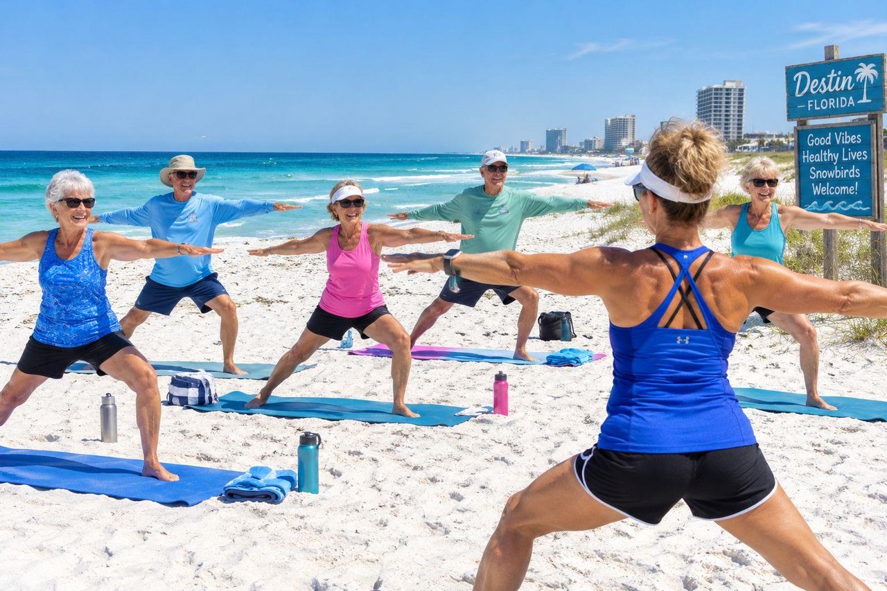 182084 Seniors Exercising On The Beach