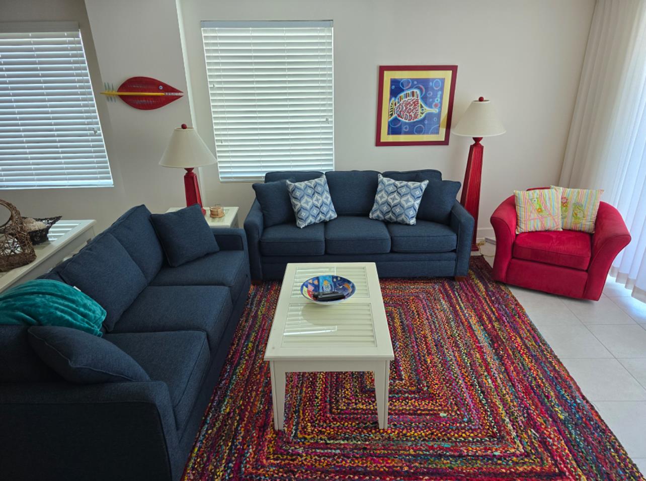 Brand new sofas and sleeper sofa in living area.