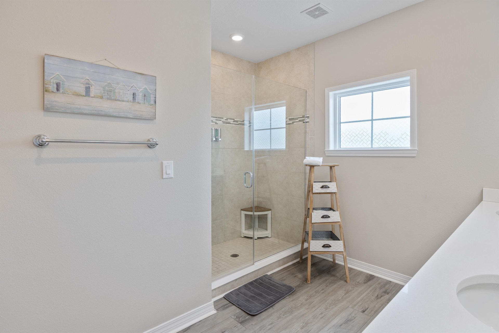 Primary bath has big spalike shower.