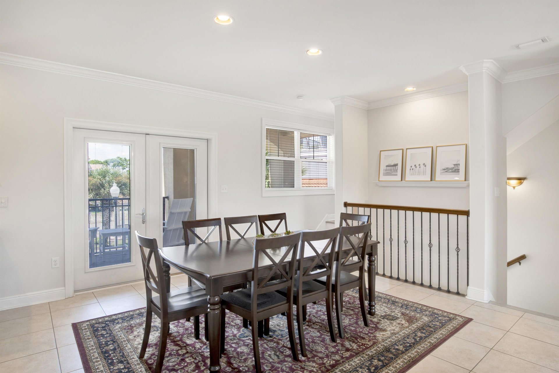 Tastefully furnished  dining table seats 8.