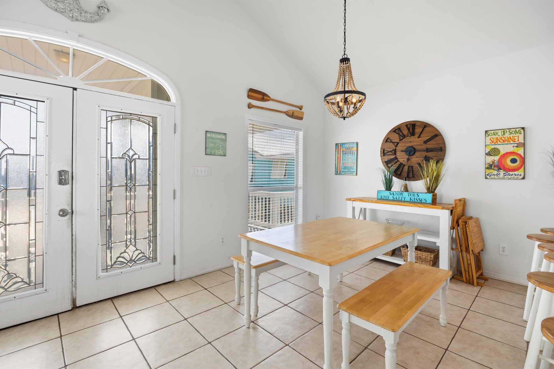 Relaxed coastal living space with easy flow into the kitchen and dining areas