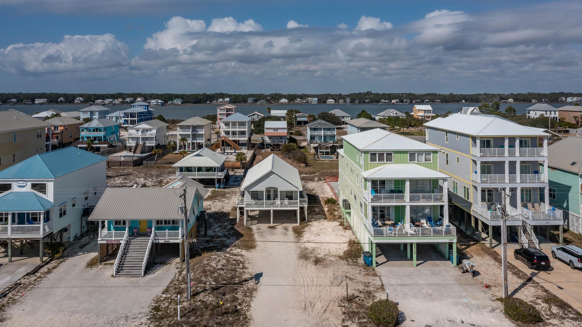 Aerial view showing proximity to the beach and surrounding Gulf Shores area
