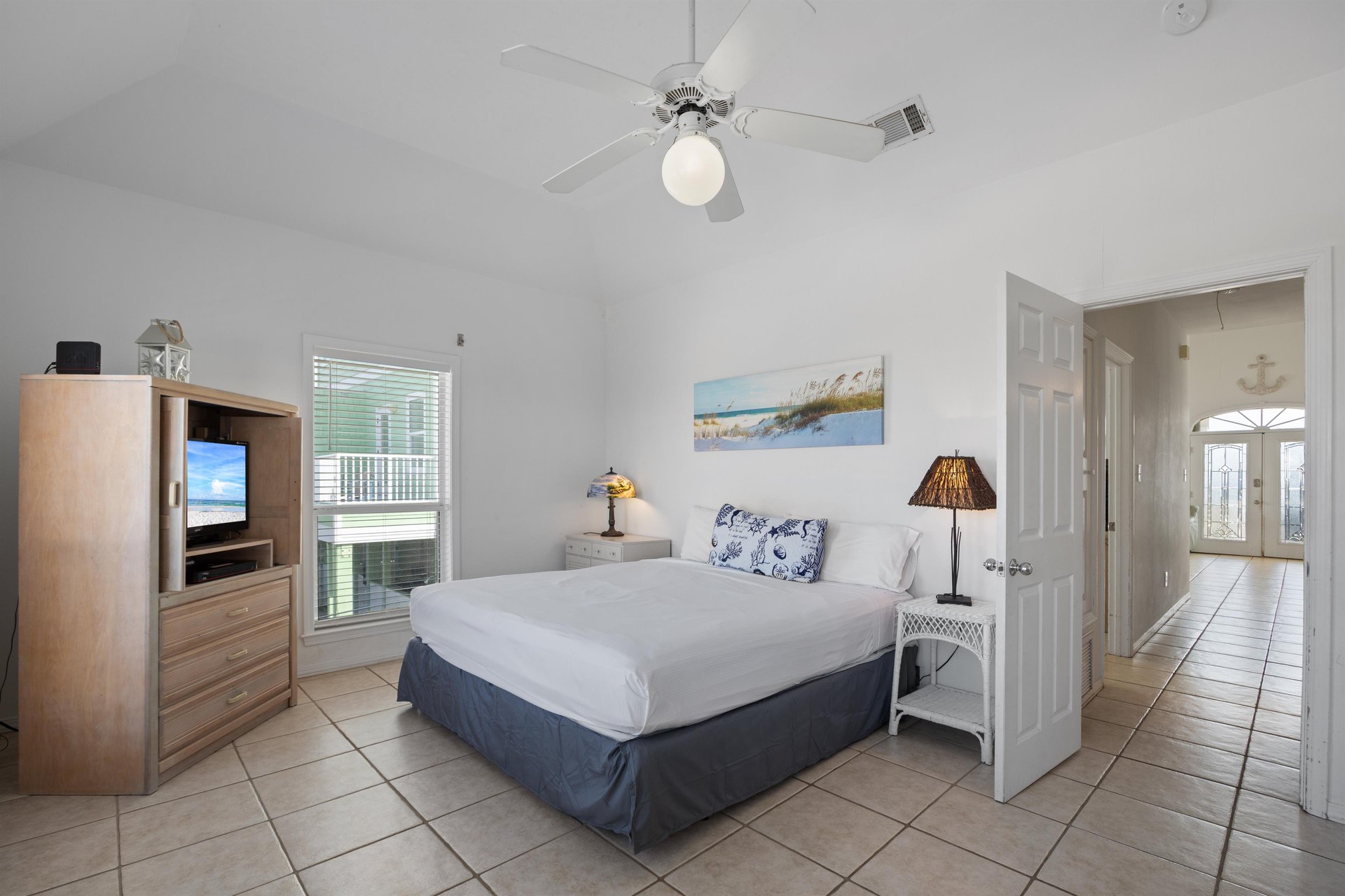 Comfortable bedroom designed for a restful night after a full day in the sun