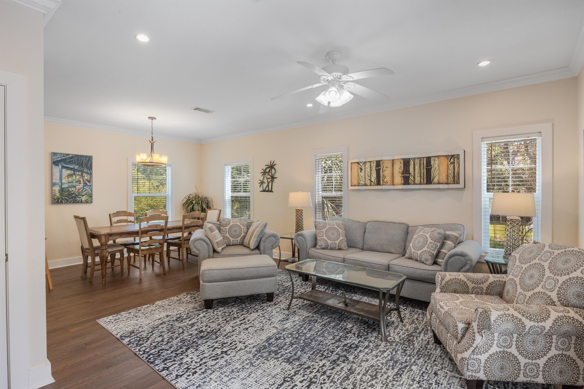 Comfortable, open living space where weve spent many evenings relaxing after full days around Perdido Key