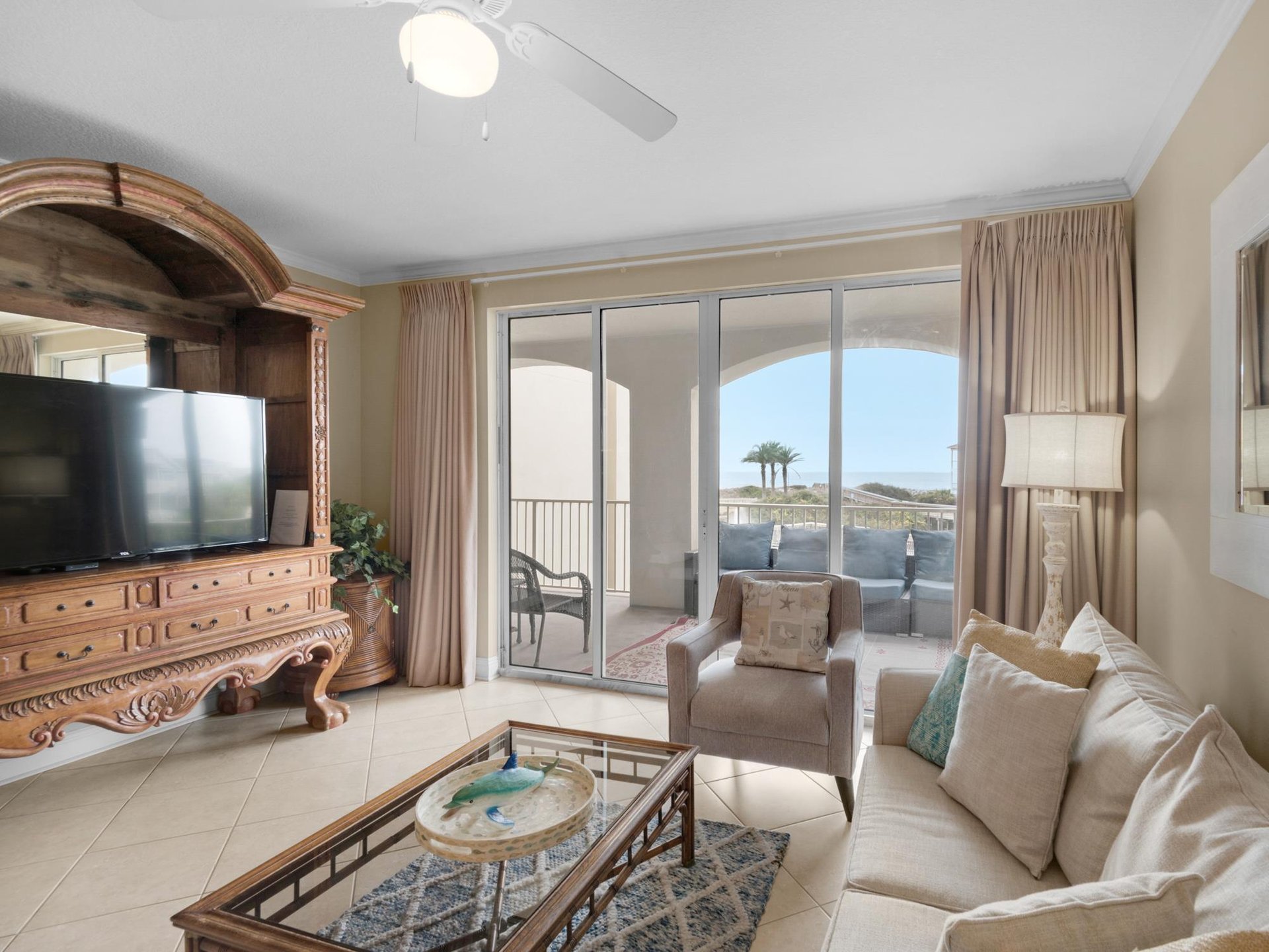 Living area with large screen TV