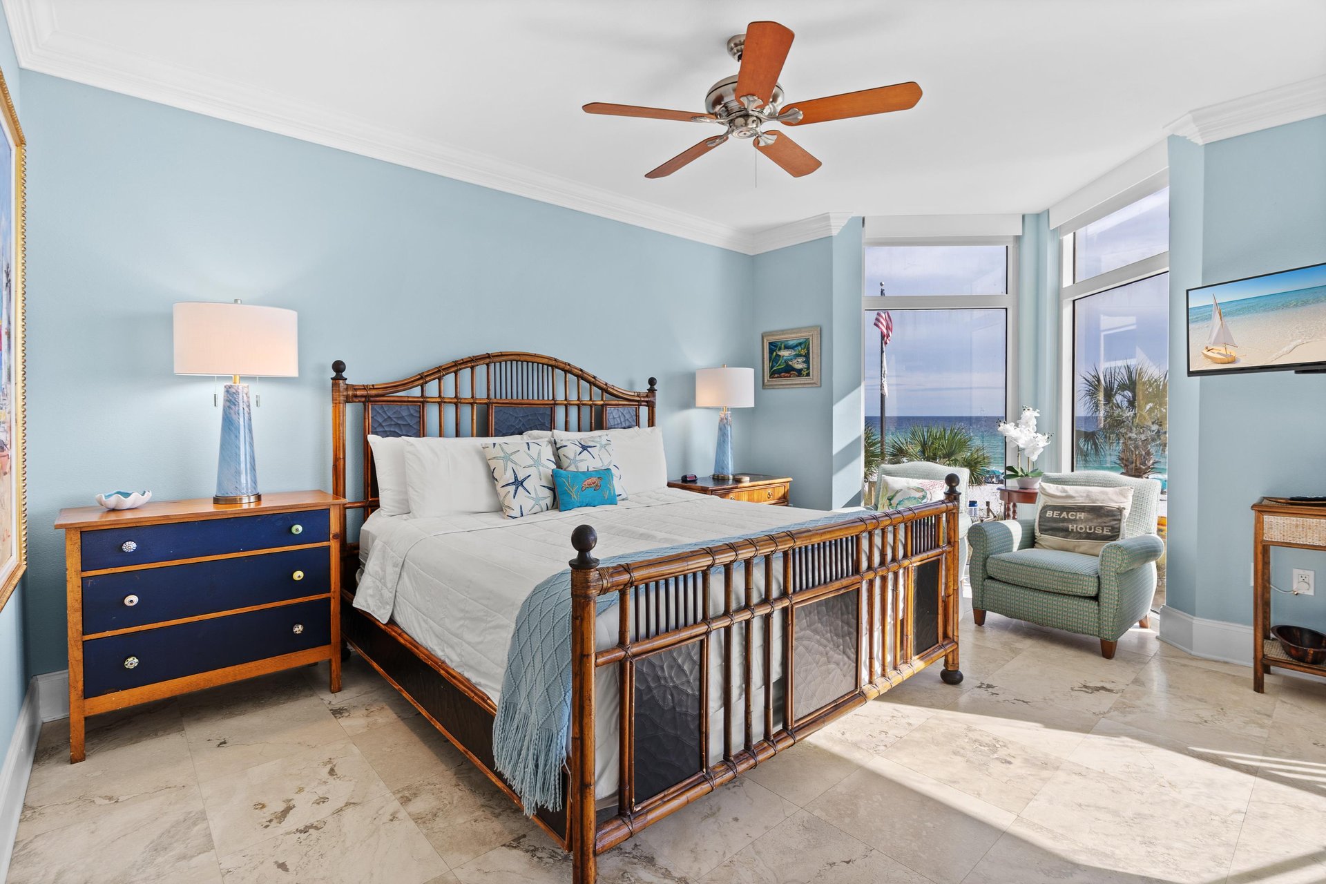 Primary Bedroom with a Beach View