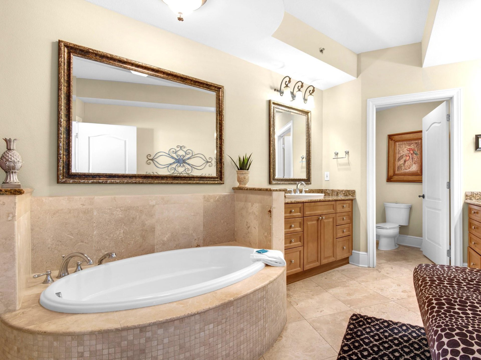 Oversized Primary Bathroom with Walk in Shower and Soaking Tub