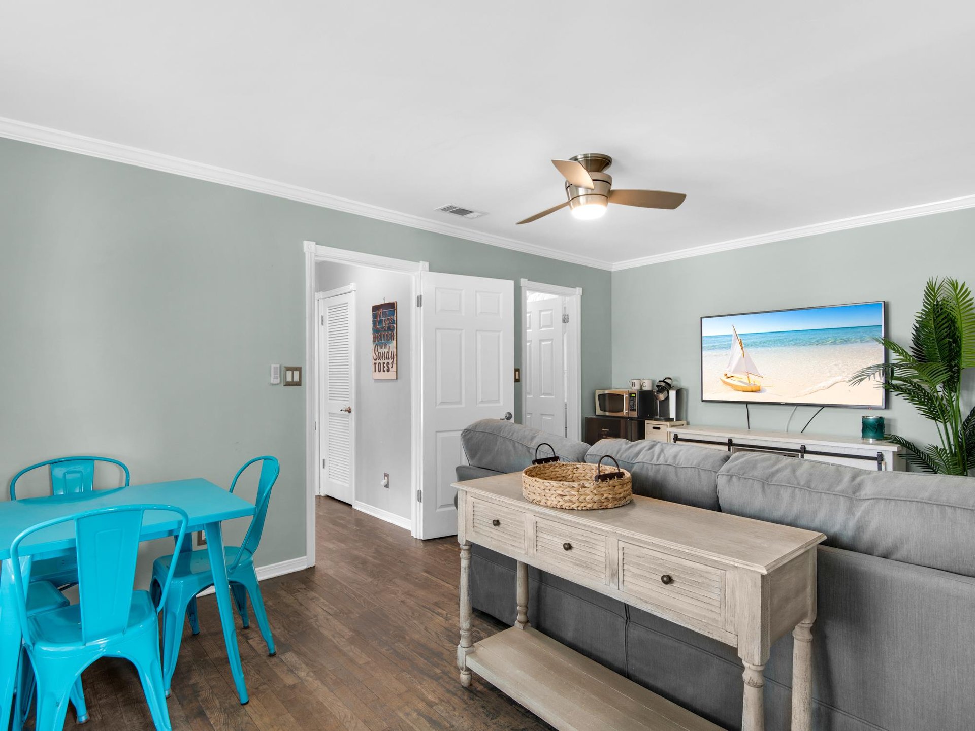 2nd Floor TV Sitting Area with Keurig, Mini Fridge and Full Bath