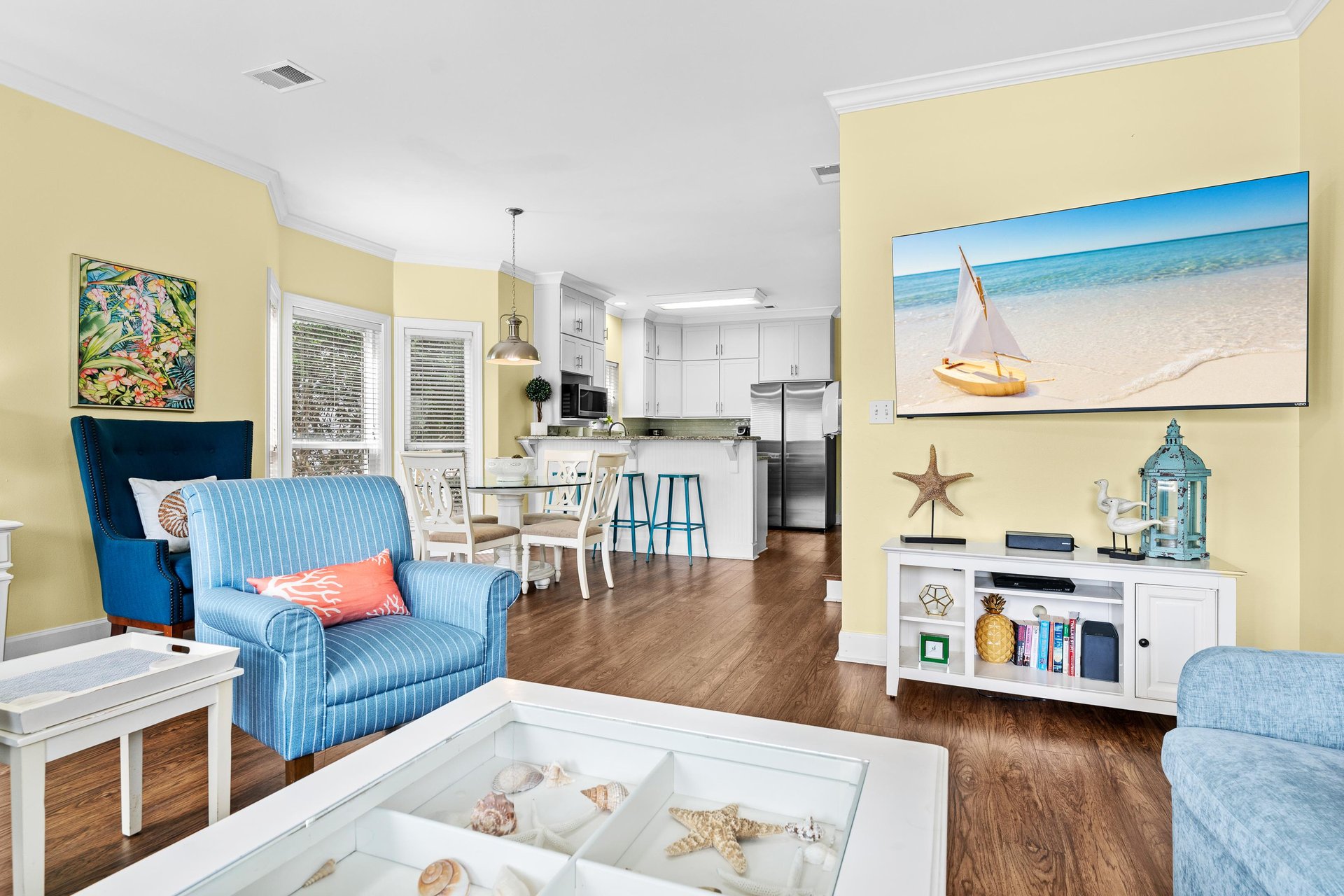 Living Area open to Dining and Kitchen