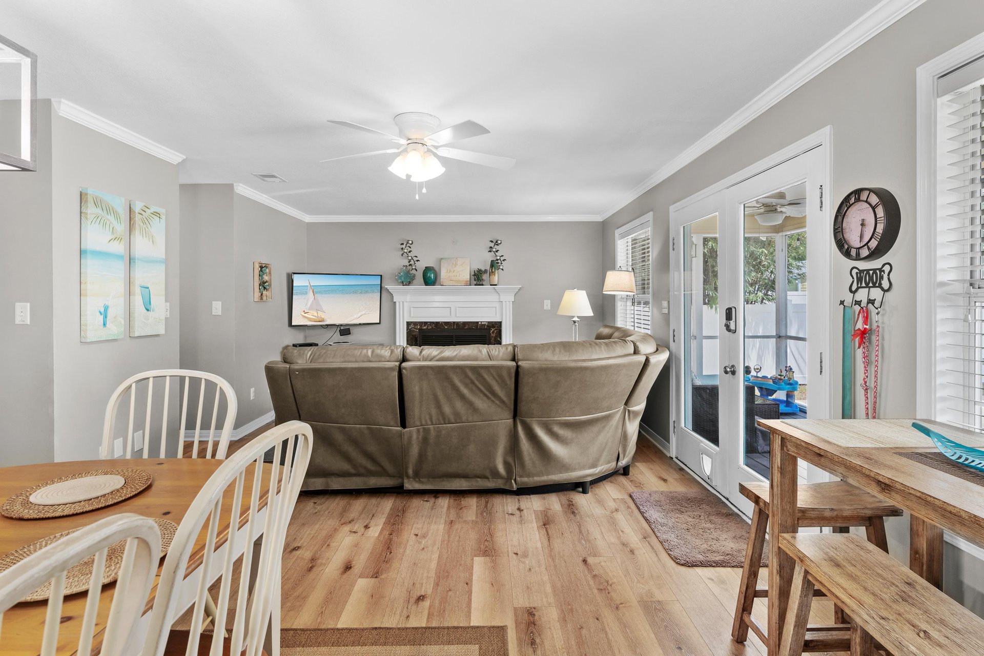 Dining Room into Living Room with Back Yard Access