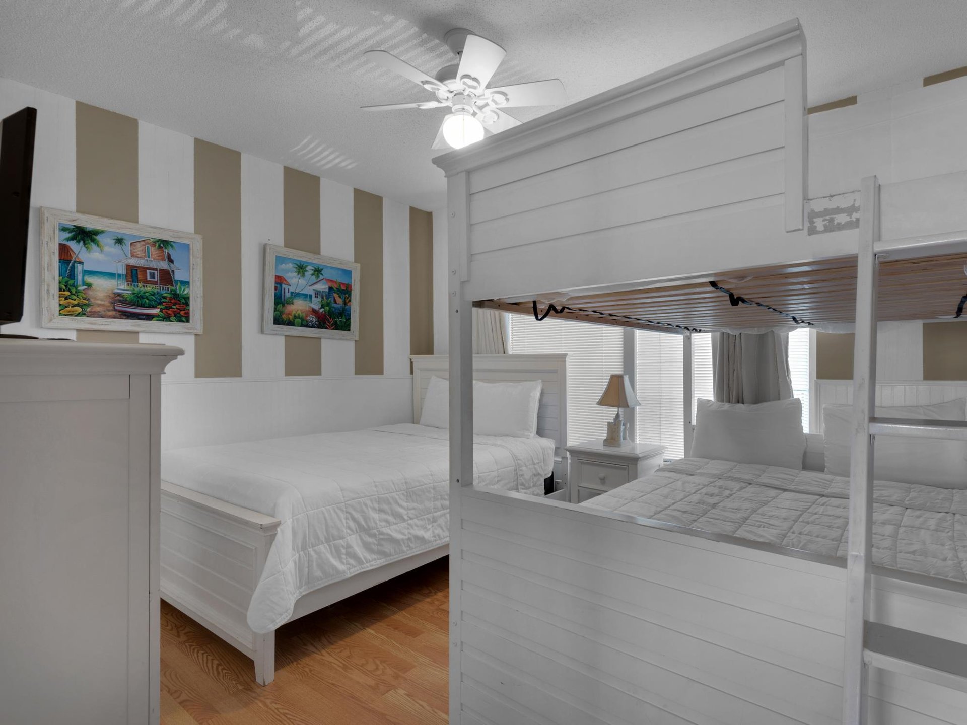 Bedroom 2 with a Queen, Double Bunk Beds and Flat Screen TV