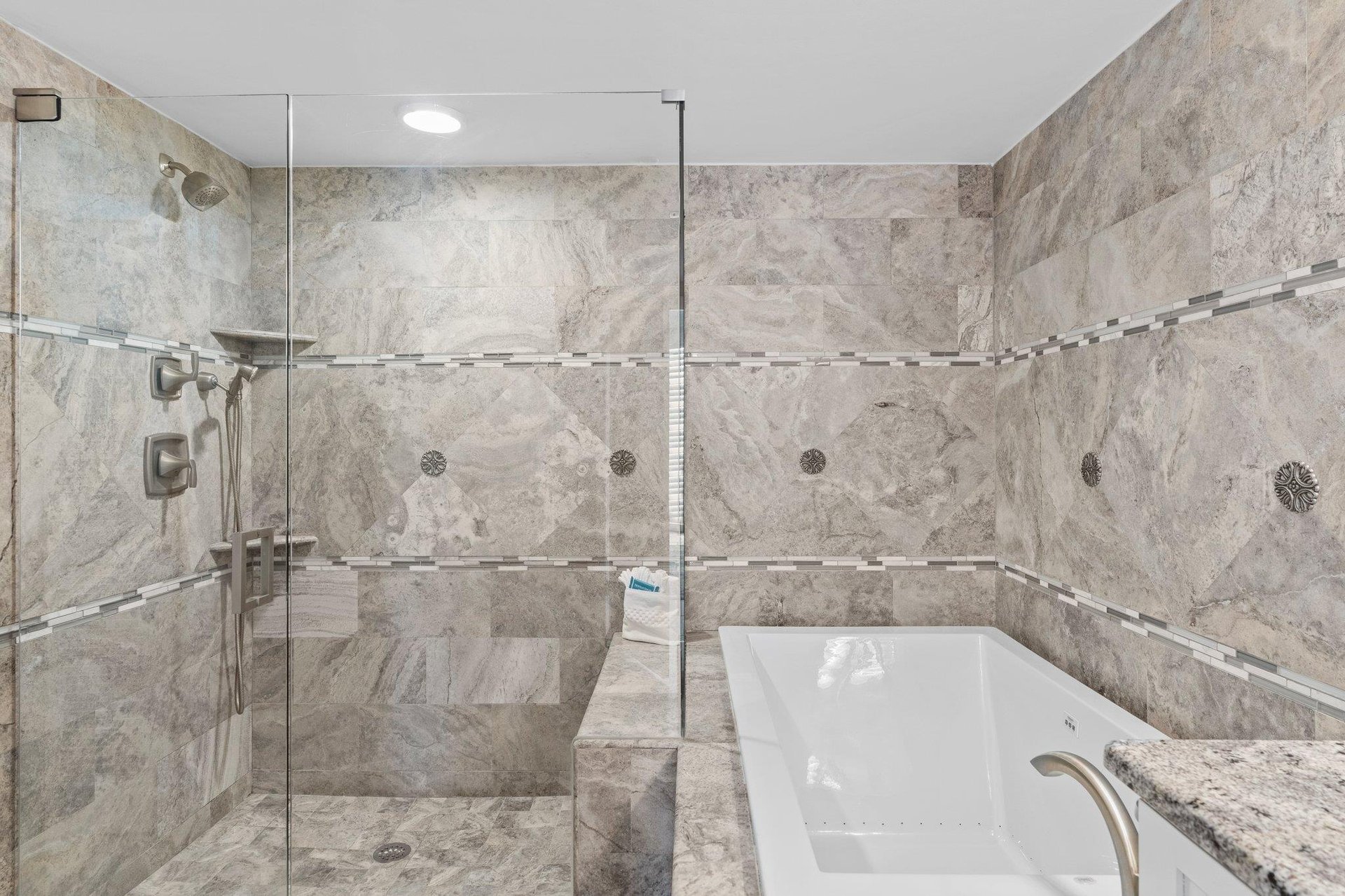 Primary Bathroom with Soaker Tub and Walk in Shower