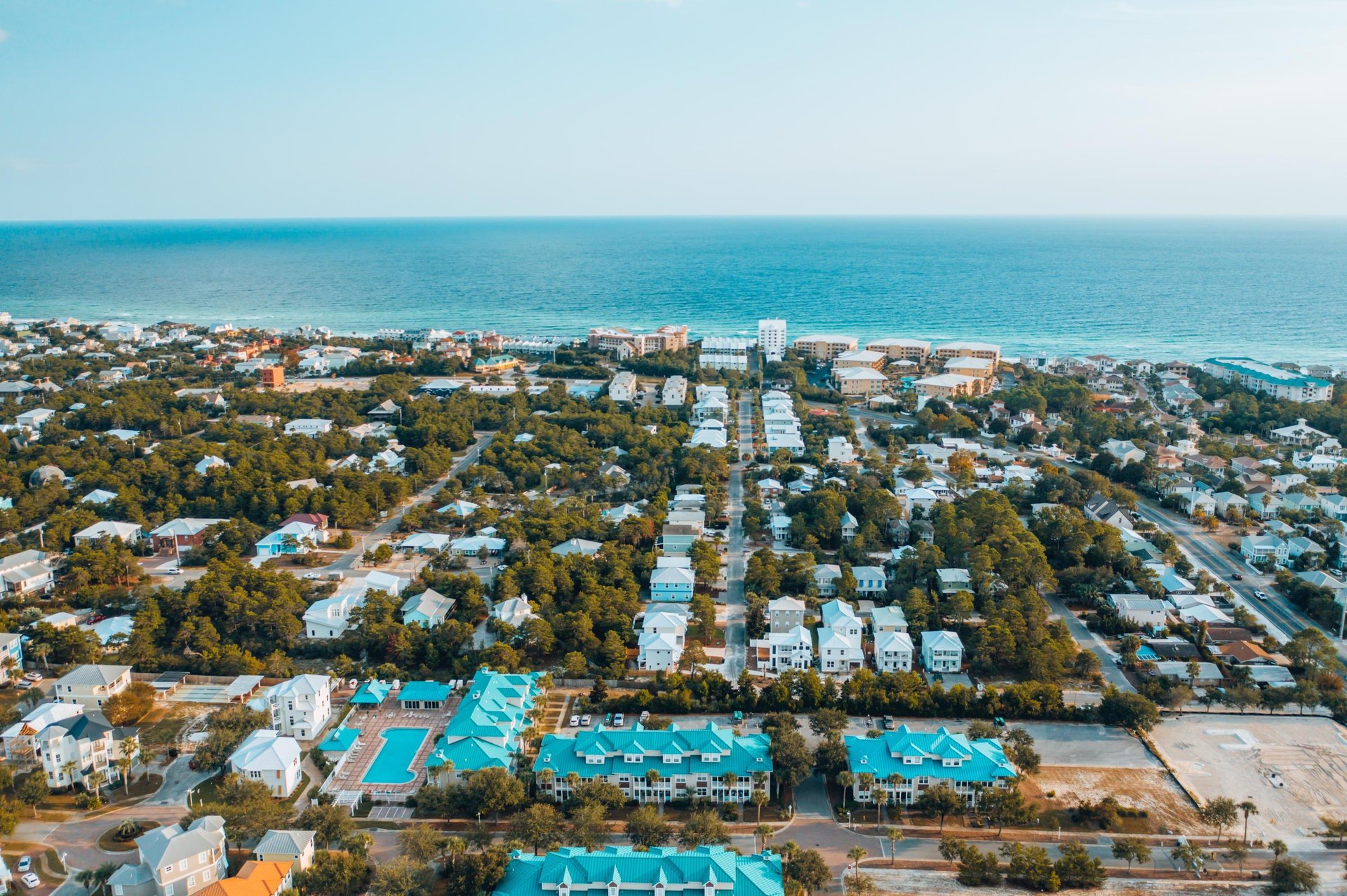 Arial Property View with Teal Roof