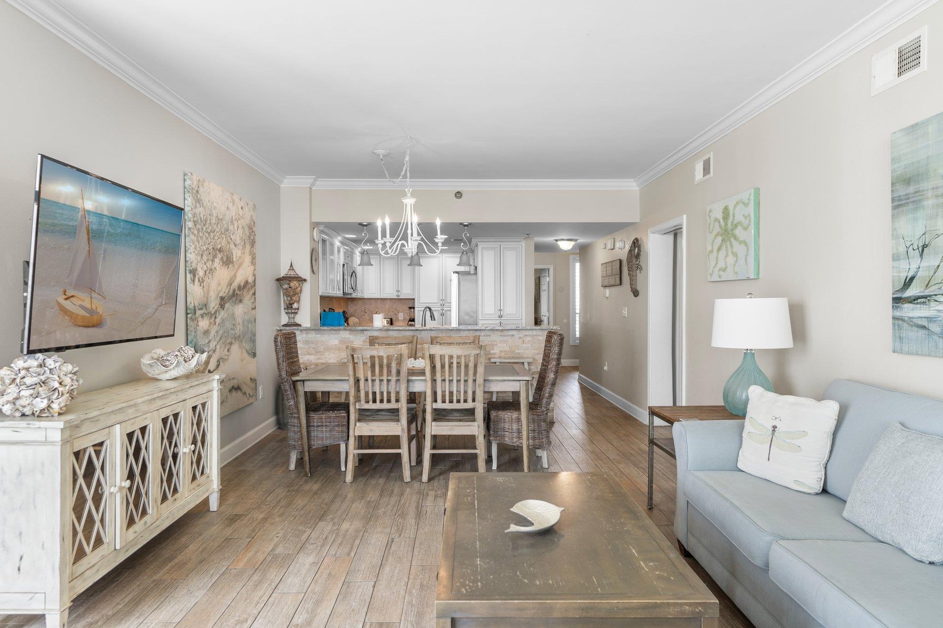 View of Dining and Kitchen from Living Area