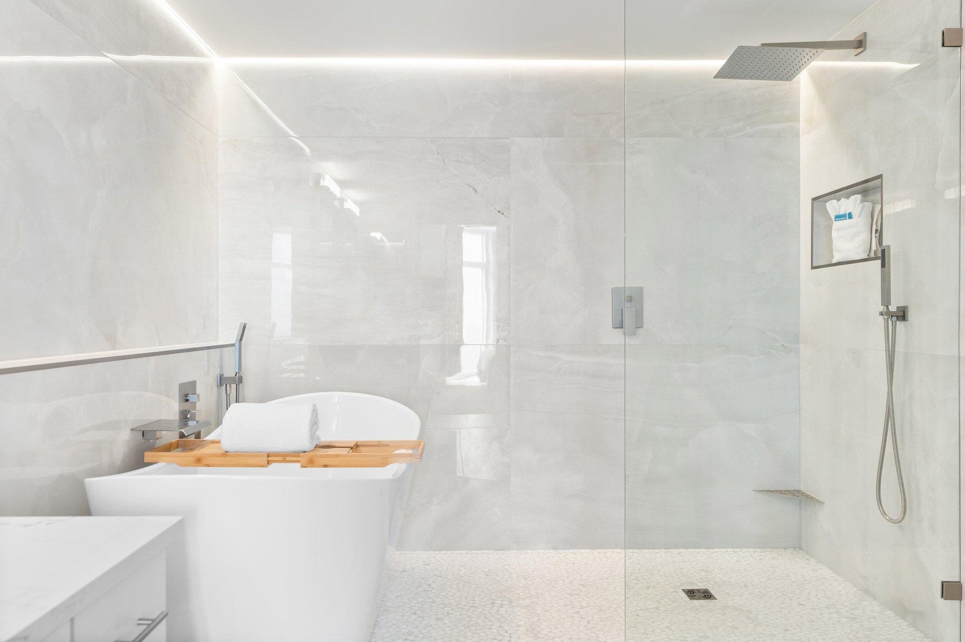 WalkIn Shower and Soaking Tub in Primary Bathroom