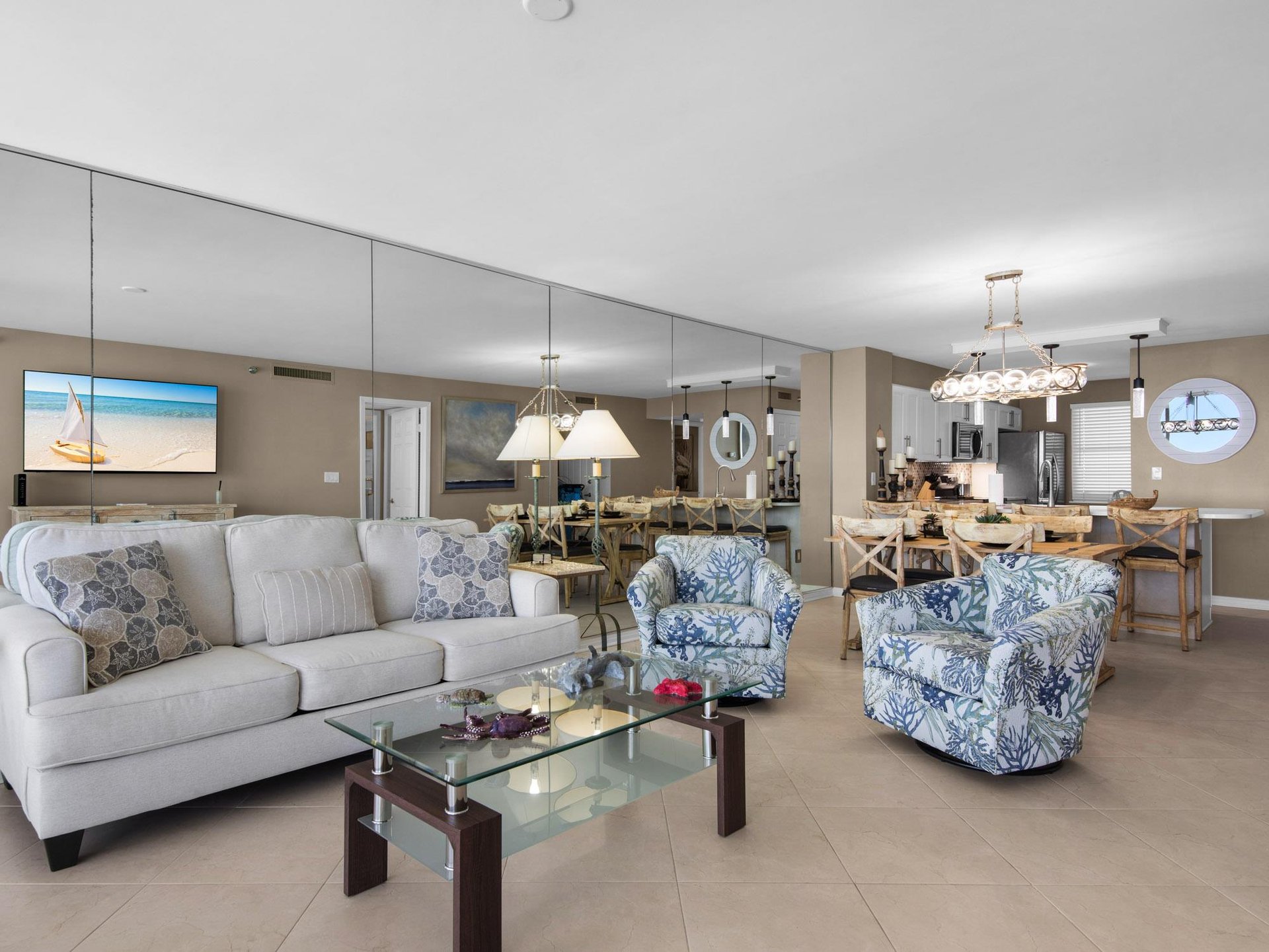 Living area open to Dining and Kitchen