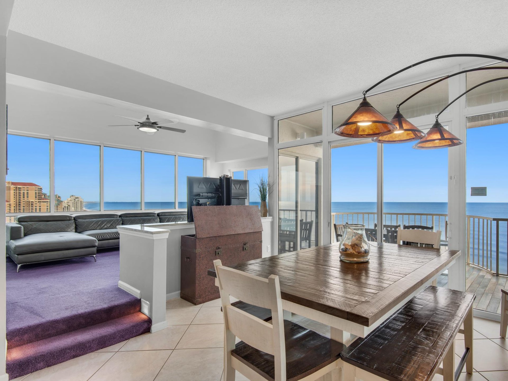 Dining and Living Area with TV Lift to Maximize Views