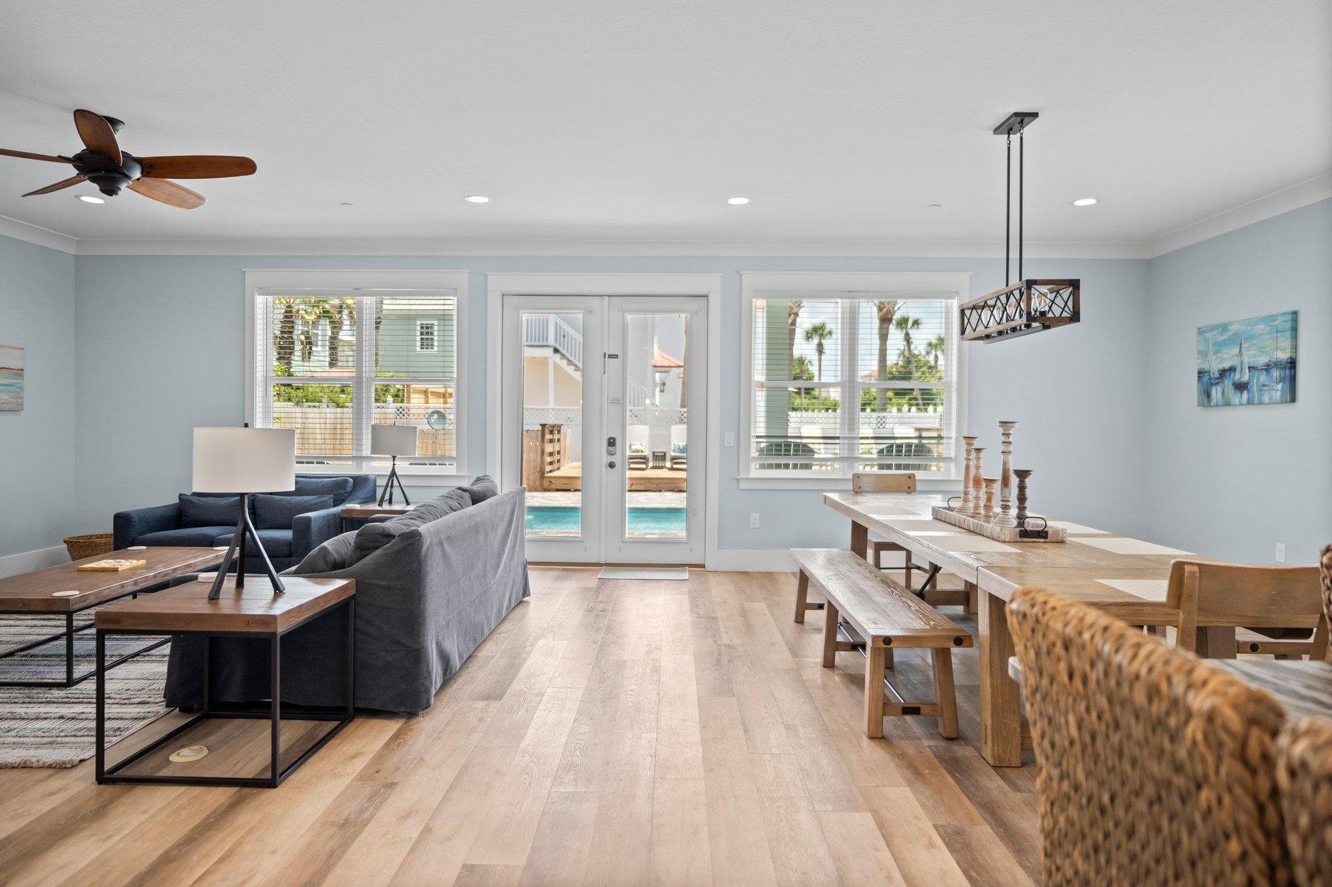 Kitchen, Dining and Living Areas Open to Back Yard Oasis