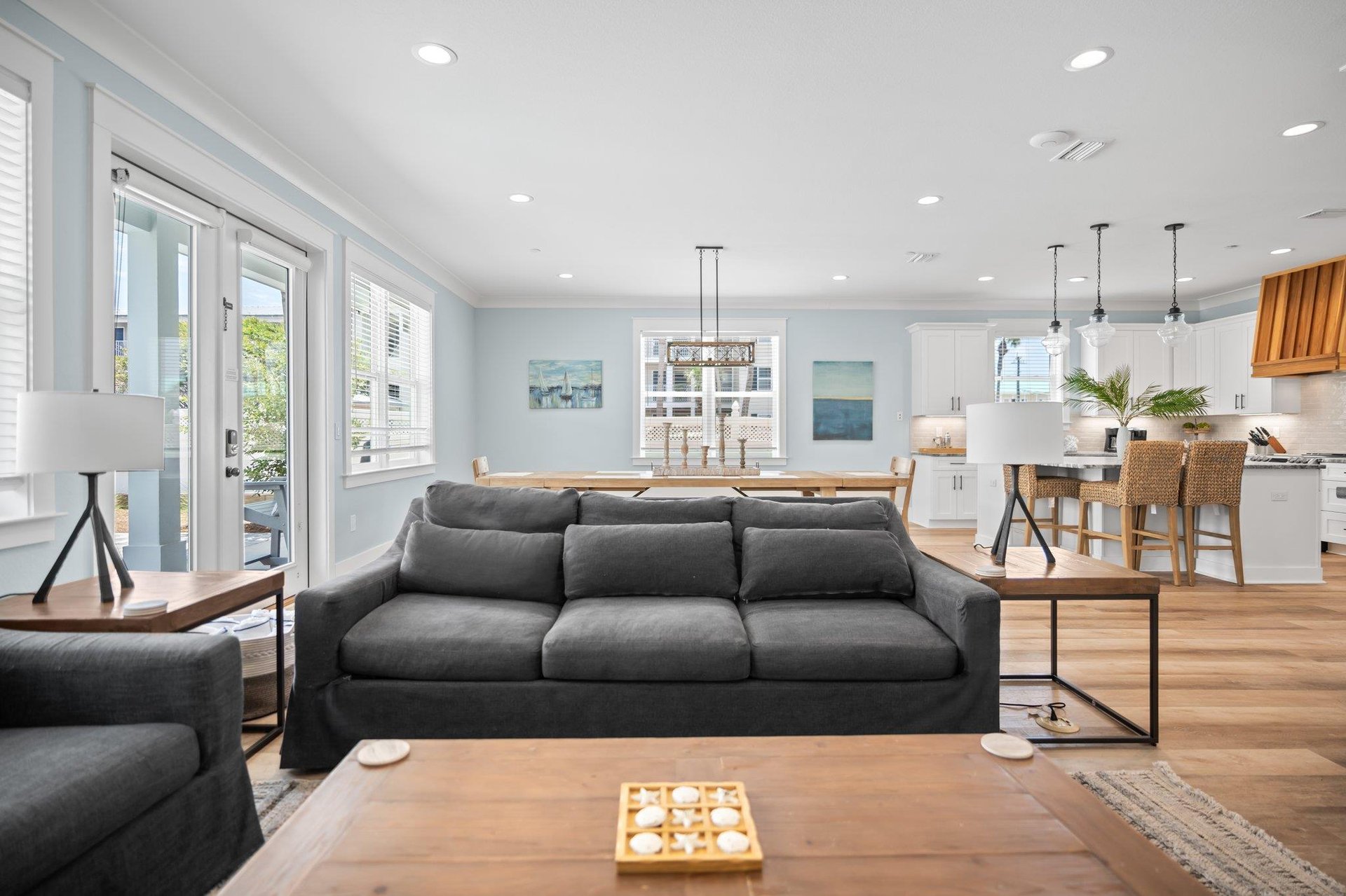 Living Room open to Dining and Kitchen