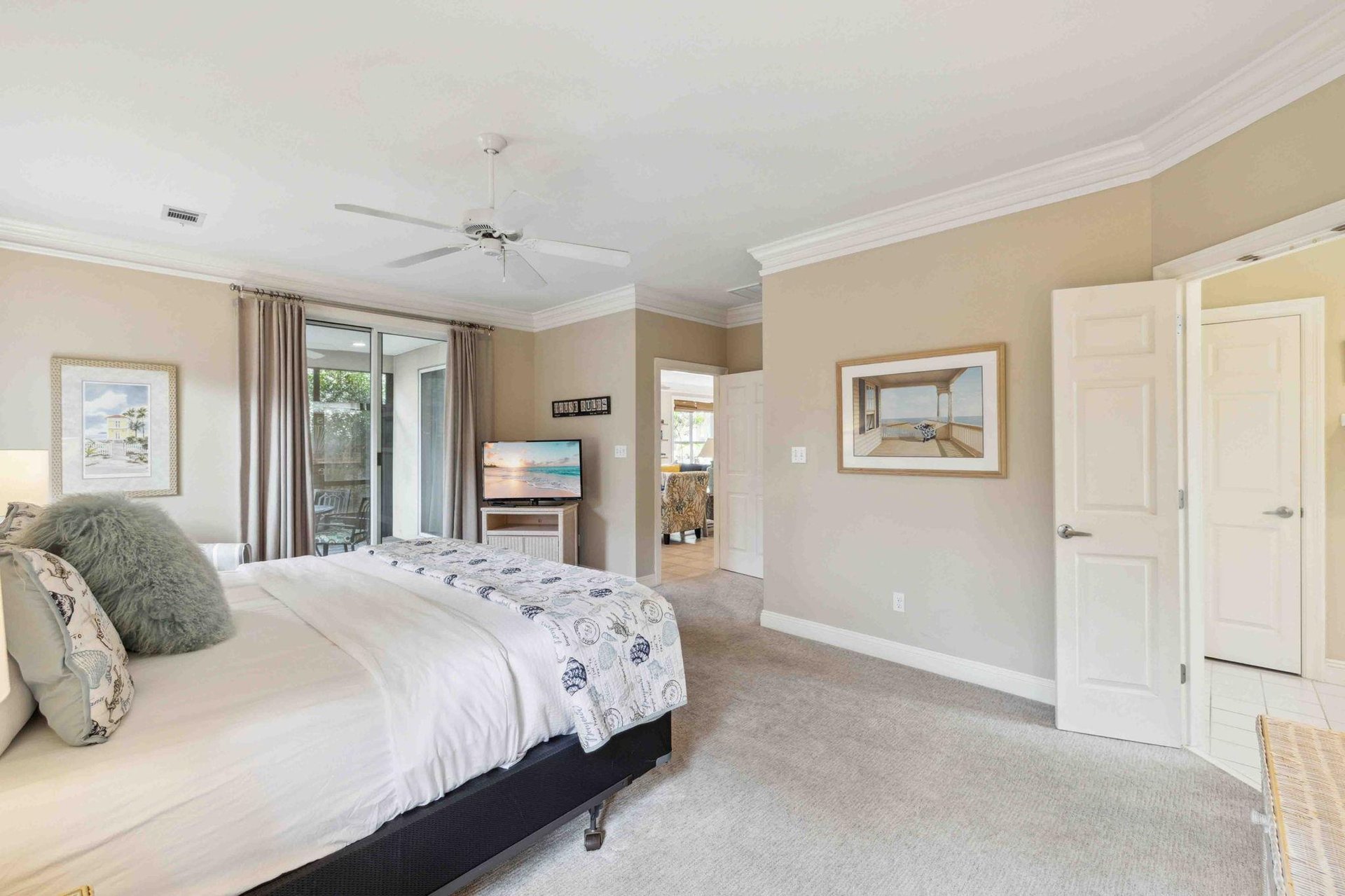 Spacious Bedroom 1 with King Bed  Flat Screen TV