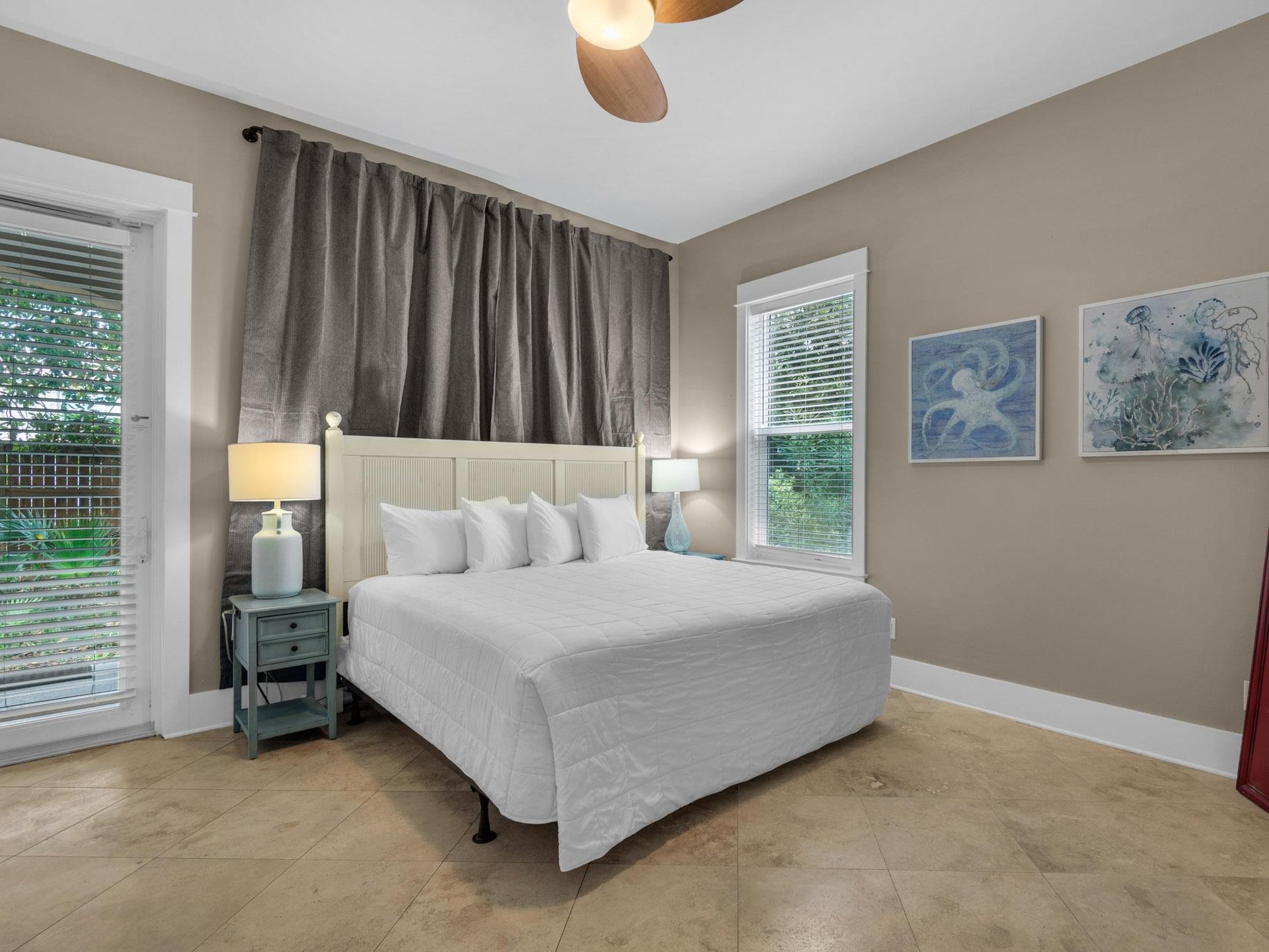 1st Floor Bedroom 1 with King Bed  access to back porch is through this room