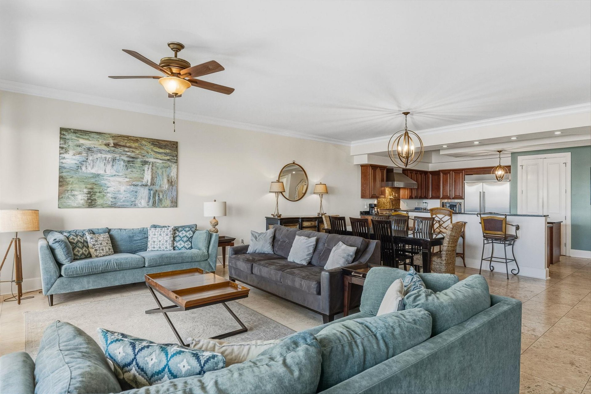 Living Room Open to Dining and Kitchen