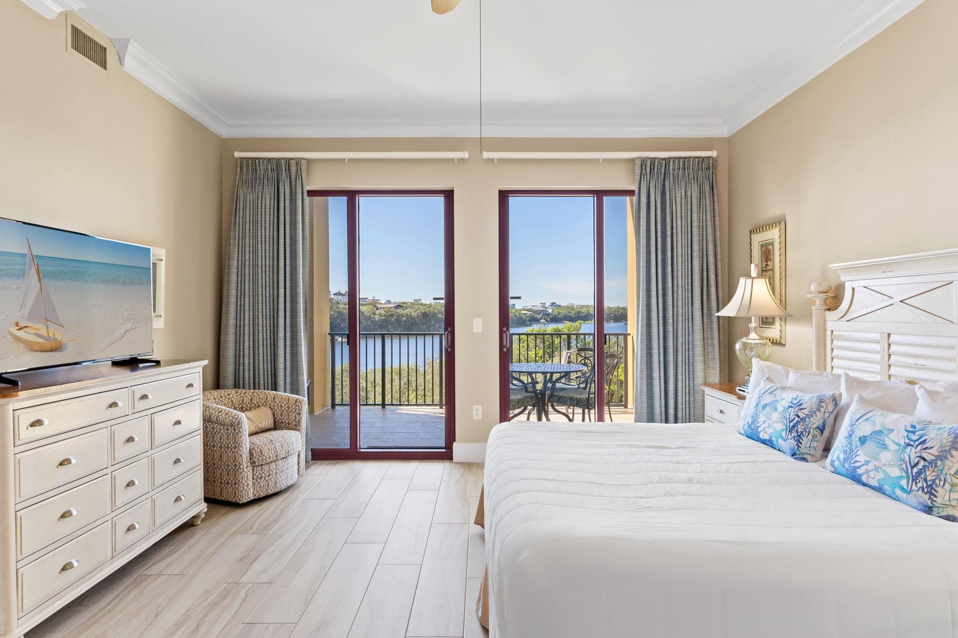 Bedroom 1 with King Bed and Flat Screen TV