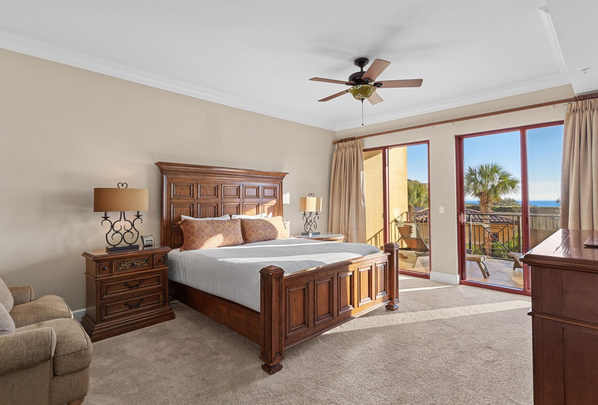Bedroom 1 with King Bed and Private Access to Balcony